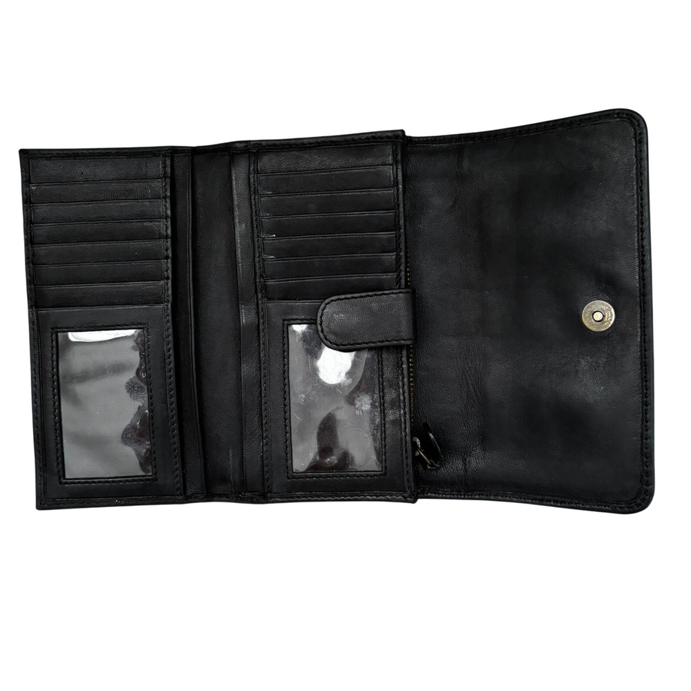 Lucky Penny Anthropologie Black Leather Trifold Wallet Checkbook Bow - Picture 3 of 7